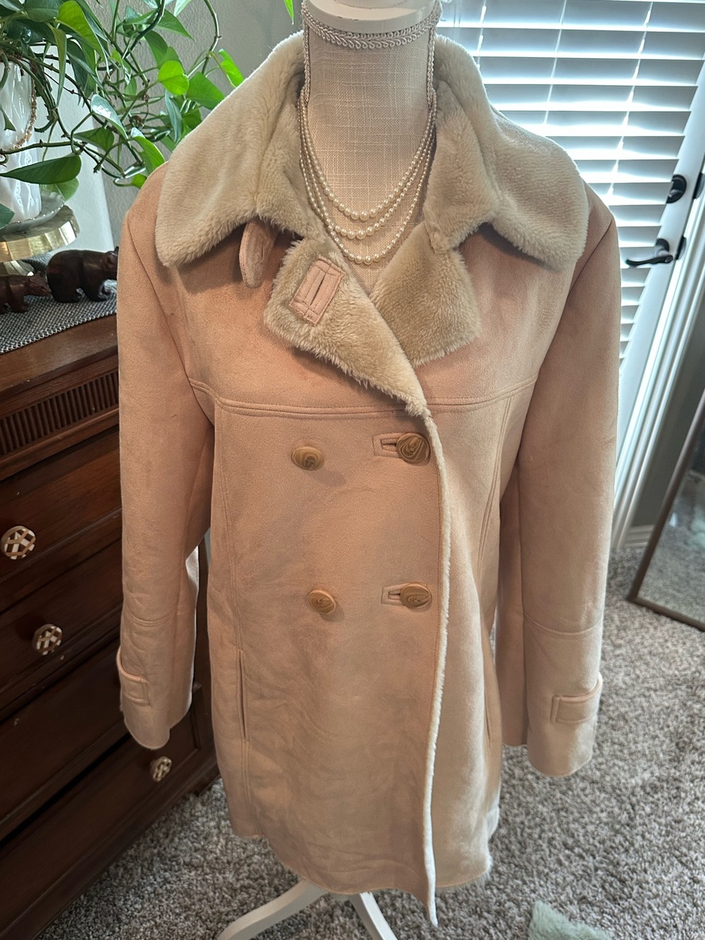 St. John's Bay Light Beige Faux-Shearling Pea Coat